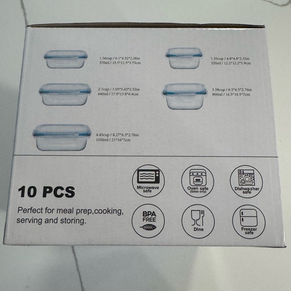 Glass Food Storage Container Set of 10 with Blue Lids - Picture 2 of 2